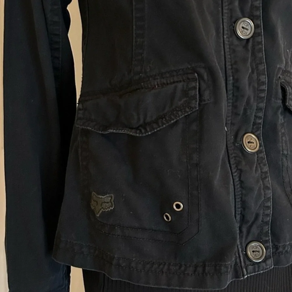 Fox Head Girls Military style Cotton Black Button Zip Up Front Pockets Jacket- M